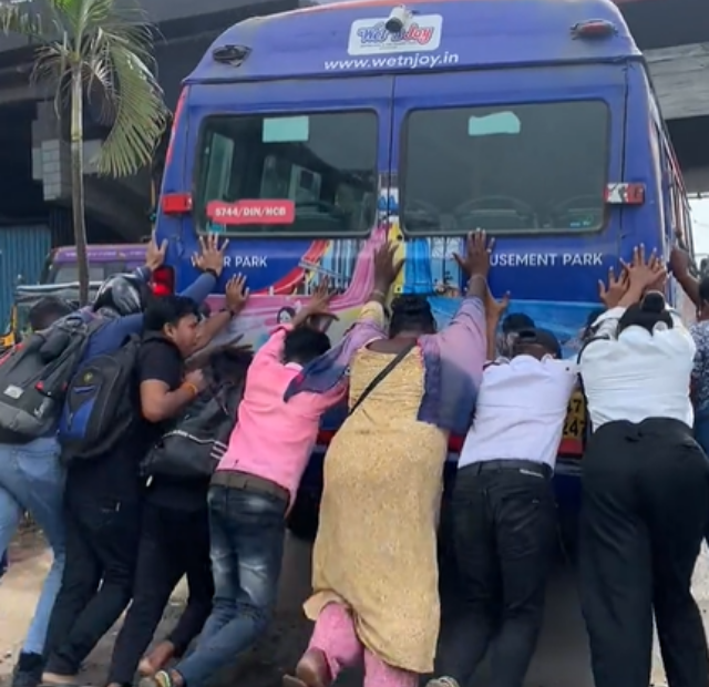 Mumbai Police share video of people coming together to push a bus