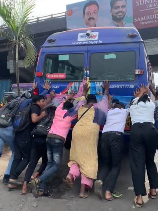 Police share video of people push bus in Mumbai